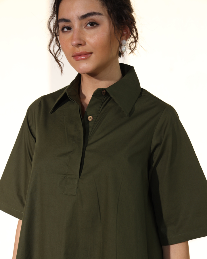 Zoe Circular Tunic Dress - Military Green