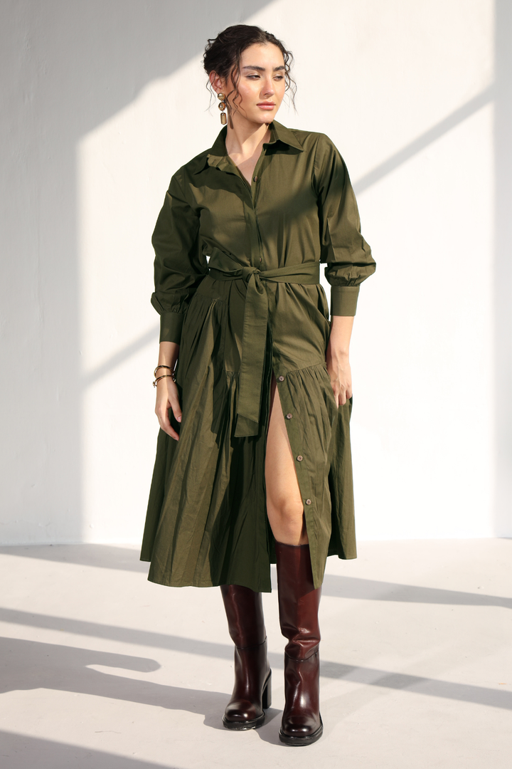 Poshmark Pleated Dress - Millitary Green