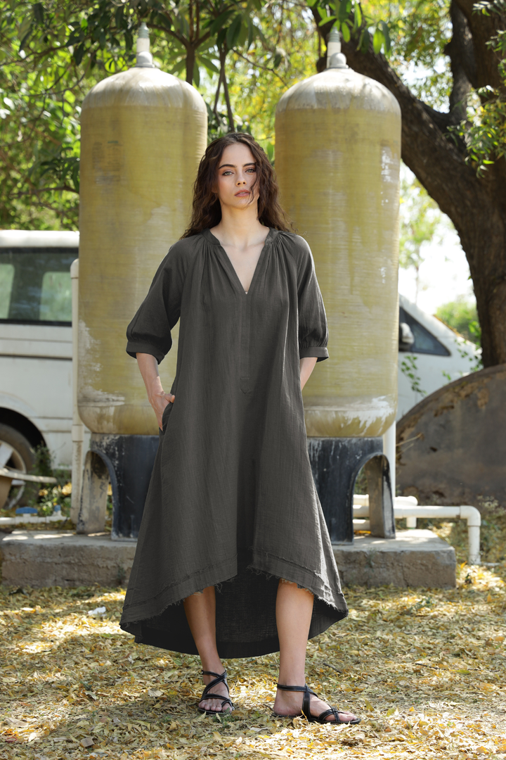 Ocean Gauze Dress - Carbon Grey