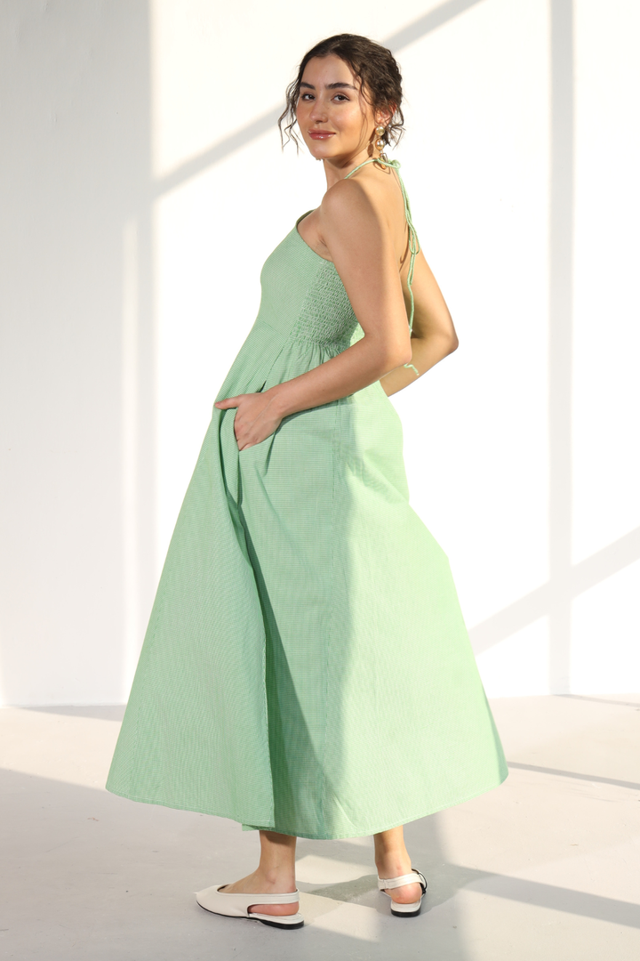 Vanessa Halter Dress - Green cheques