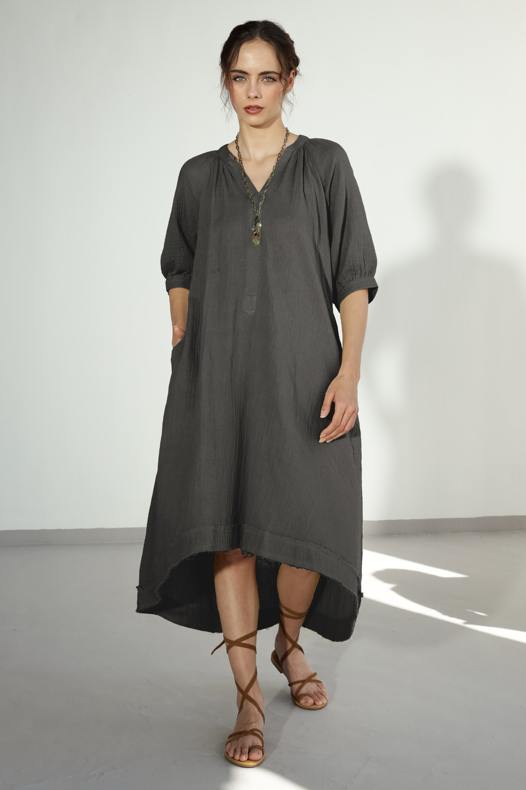 Ocean Gauze Dress - Carbon Grey