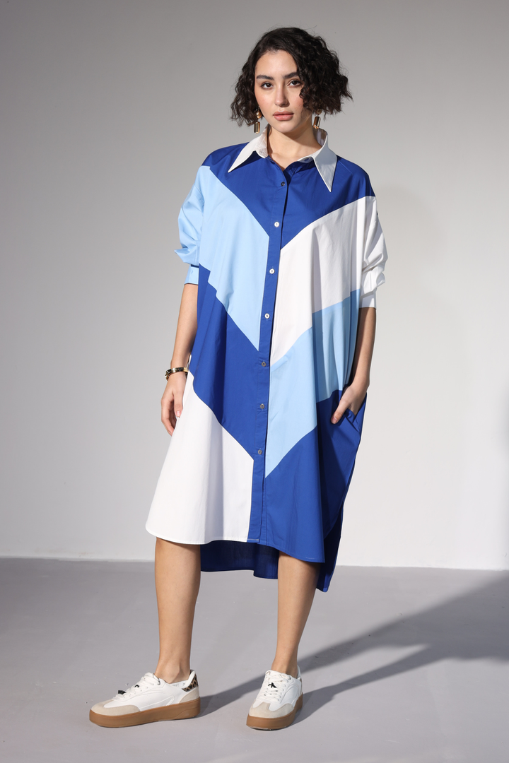 Lazy Sewciety Shirt Dress - Royal Blue