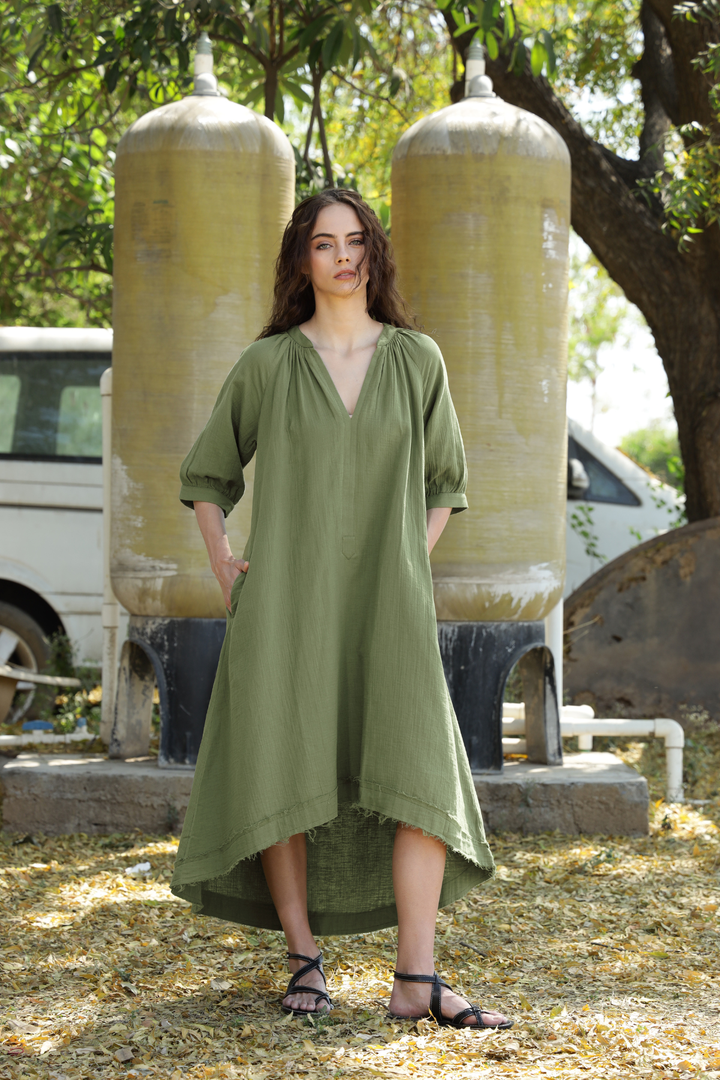 Ocean Gauze Dress - Fern Green 2