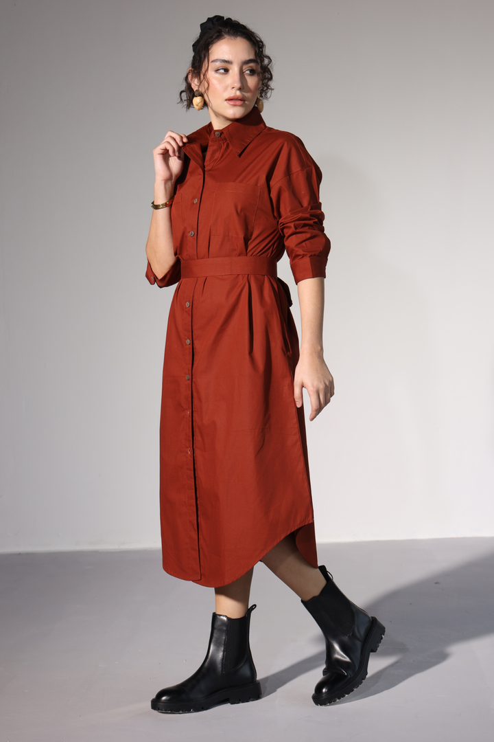 Delilah Urban Shirt Dress - Rust