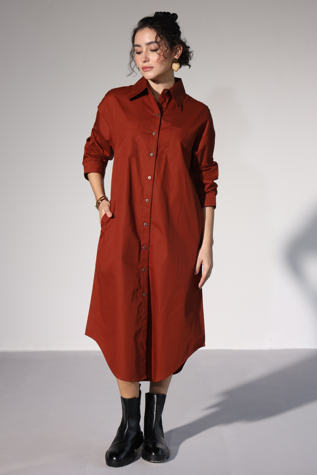 Delilah Urban Shirt Dress - Rust