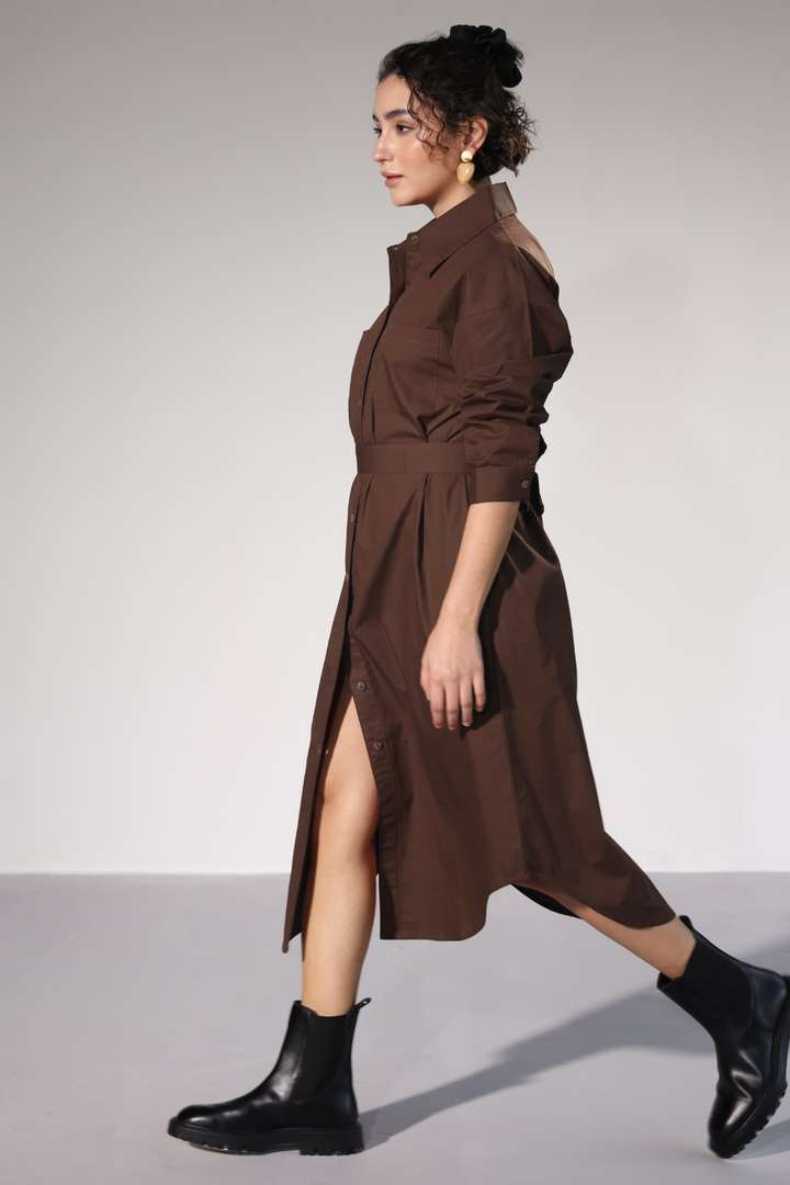 Delilah Urban Shirt Dress - Cacao Brown