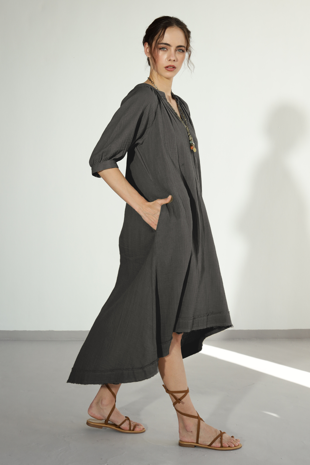 Ocean Gauze Dress - Carbon Grey