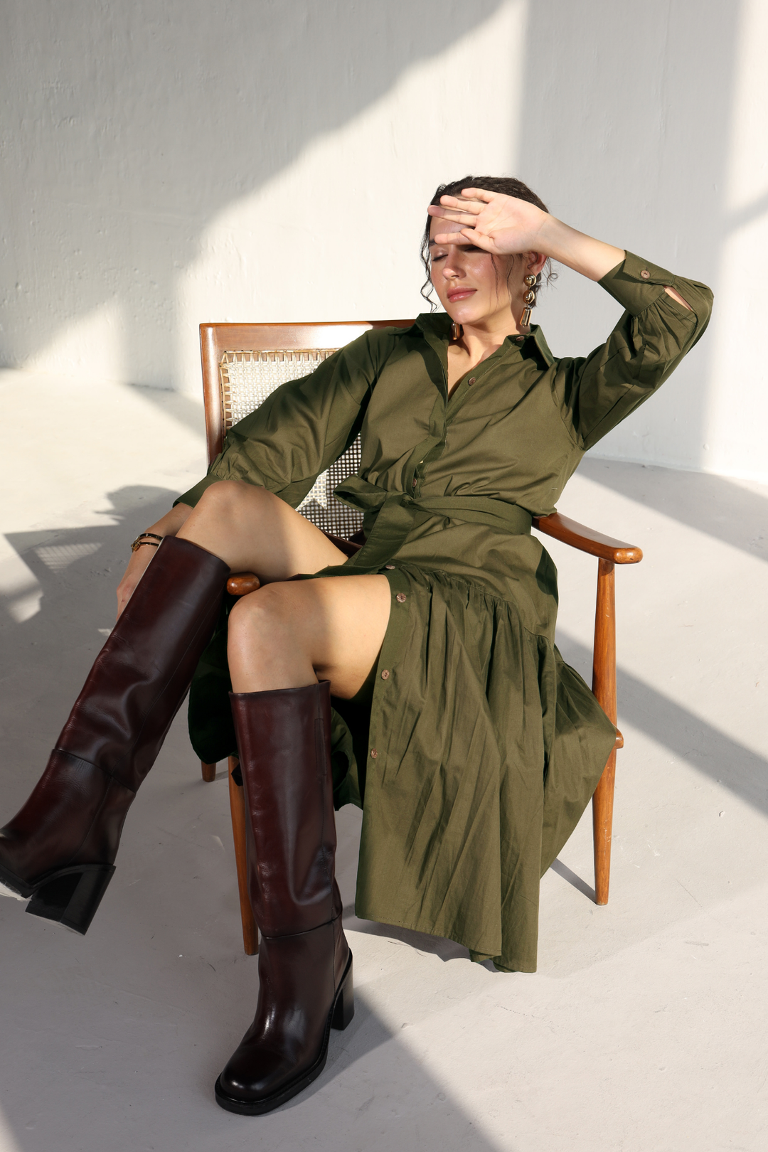 Poshmark Pleated Dress - Millitary Green