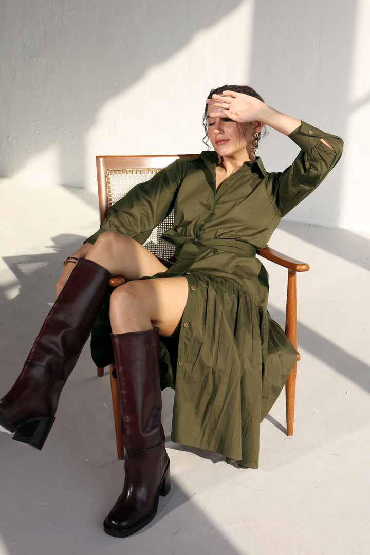 Poshmark Pleated Dress - Millitary Green