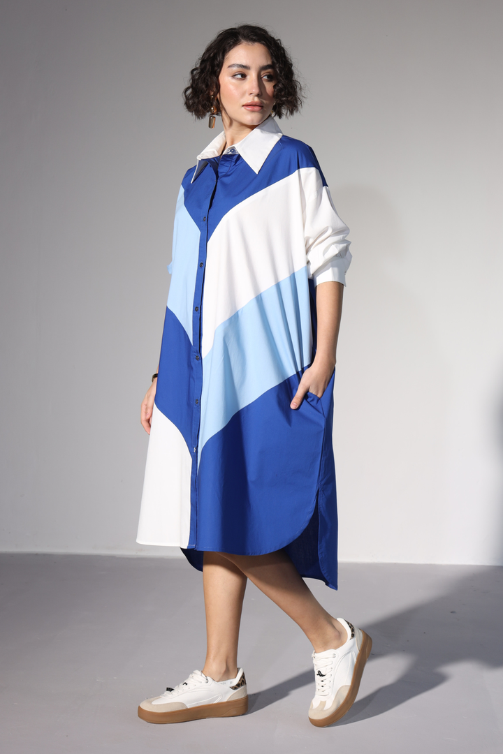 Lazy Sewciety Shirt Dress - Royal Blue