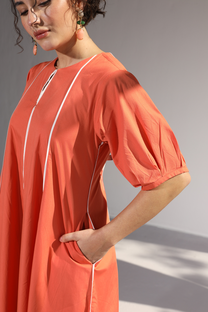 Sunlit Pannel Dress - Coral Peach