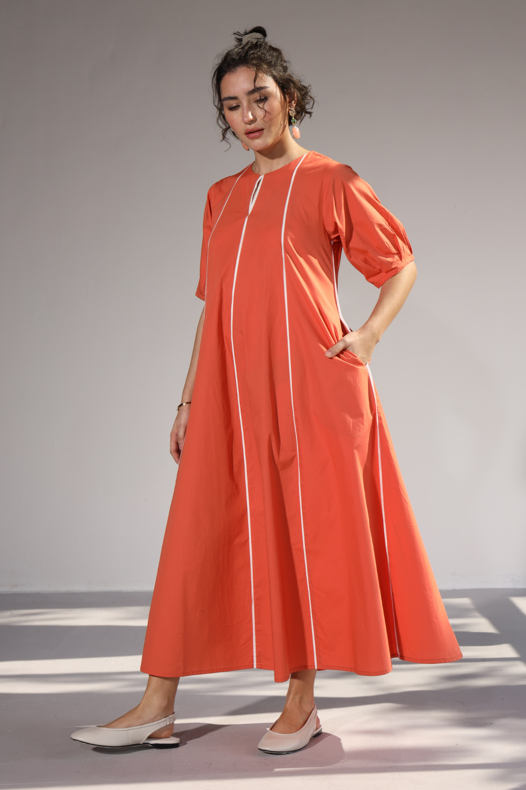 Sunlit Pannel Dress - Coral Peach