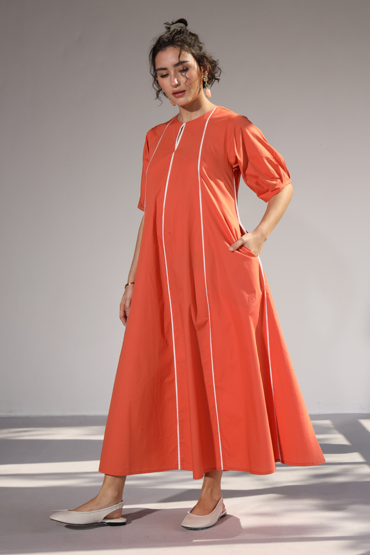 Sunlit Pannel Dress - Coral Peach