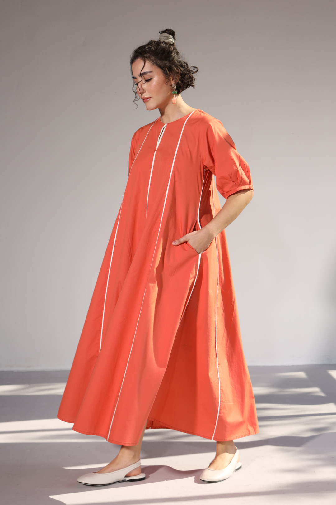 Sunlit Pannel Dress - Coral Peach