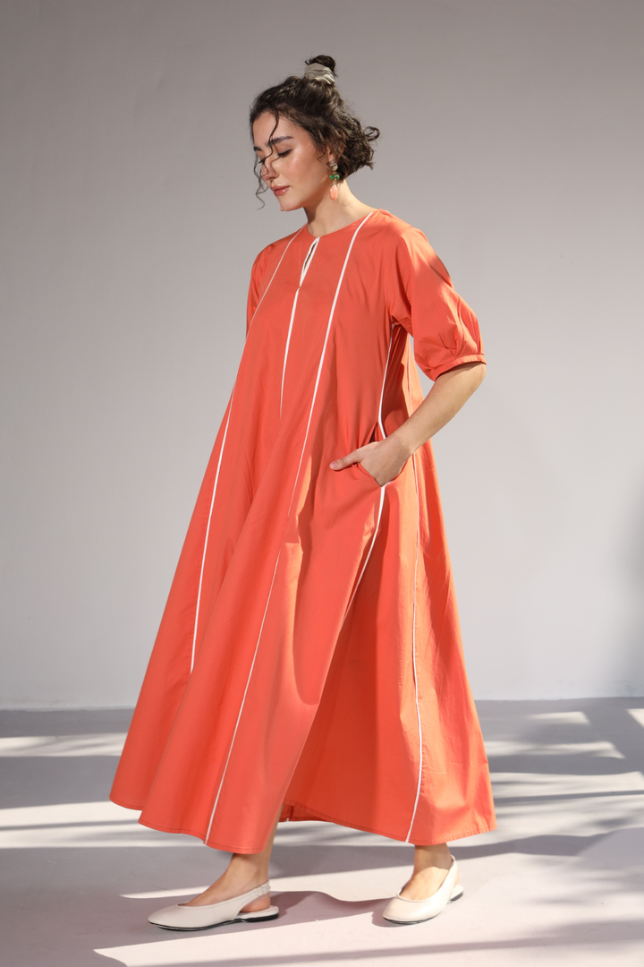 Sunlit Pannel Dress - Coral Peach