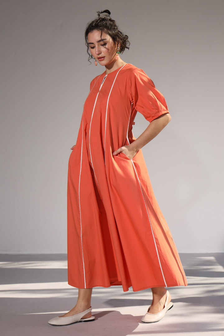 Sunlit Pannel Dress - Coral Peach