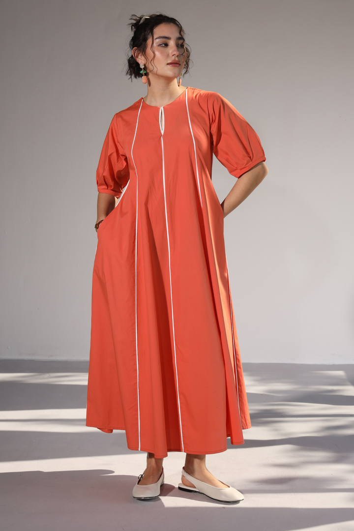 Sunlit Pannel Dress - Coral Peach