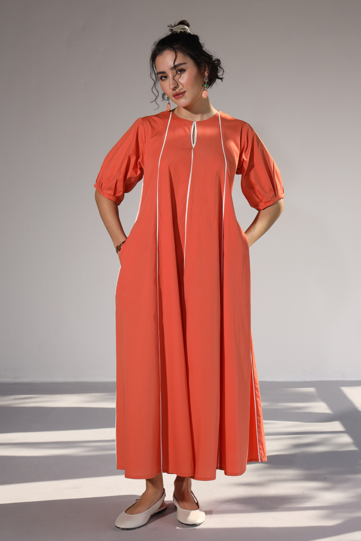 Sunlit Pannel Dress - Coral Peach