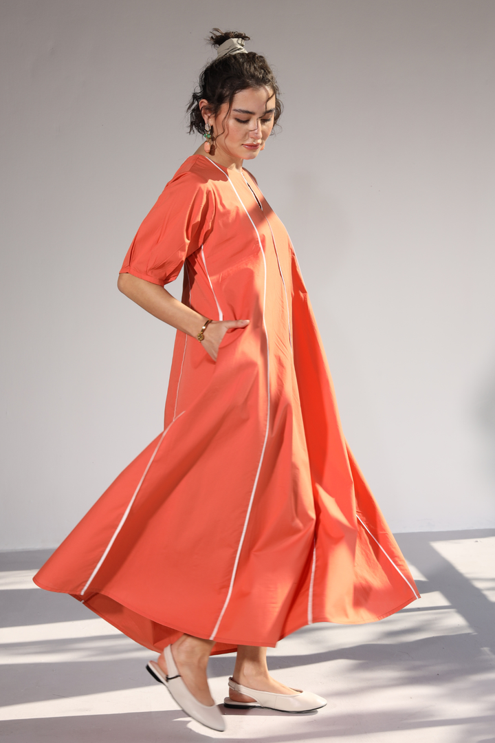 Sunlit Pannel Dress - Coral Peach