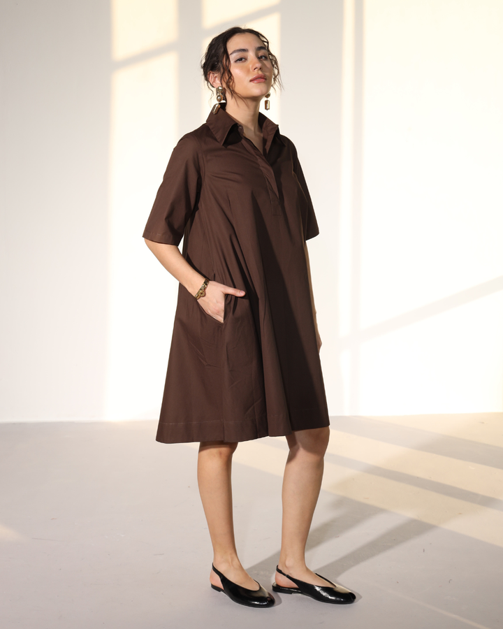 Zoe Circular Tunic Dress - cacao brown