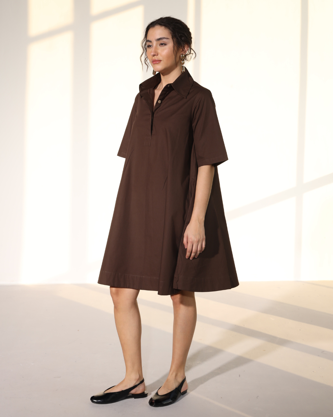 Zoe Circular Tunic Dress - cacao brown