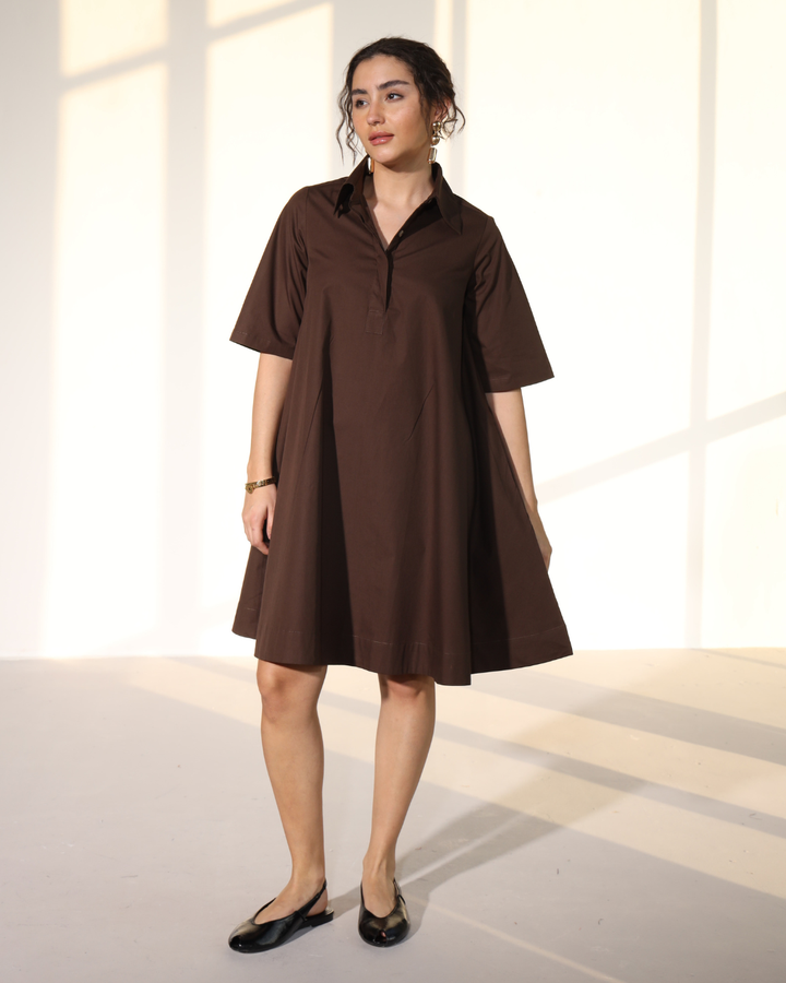 Zoe Circular Tunic Dress - cacao brown