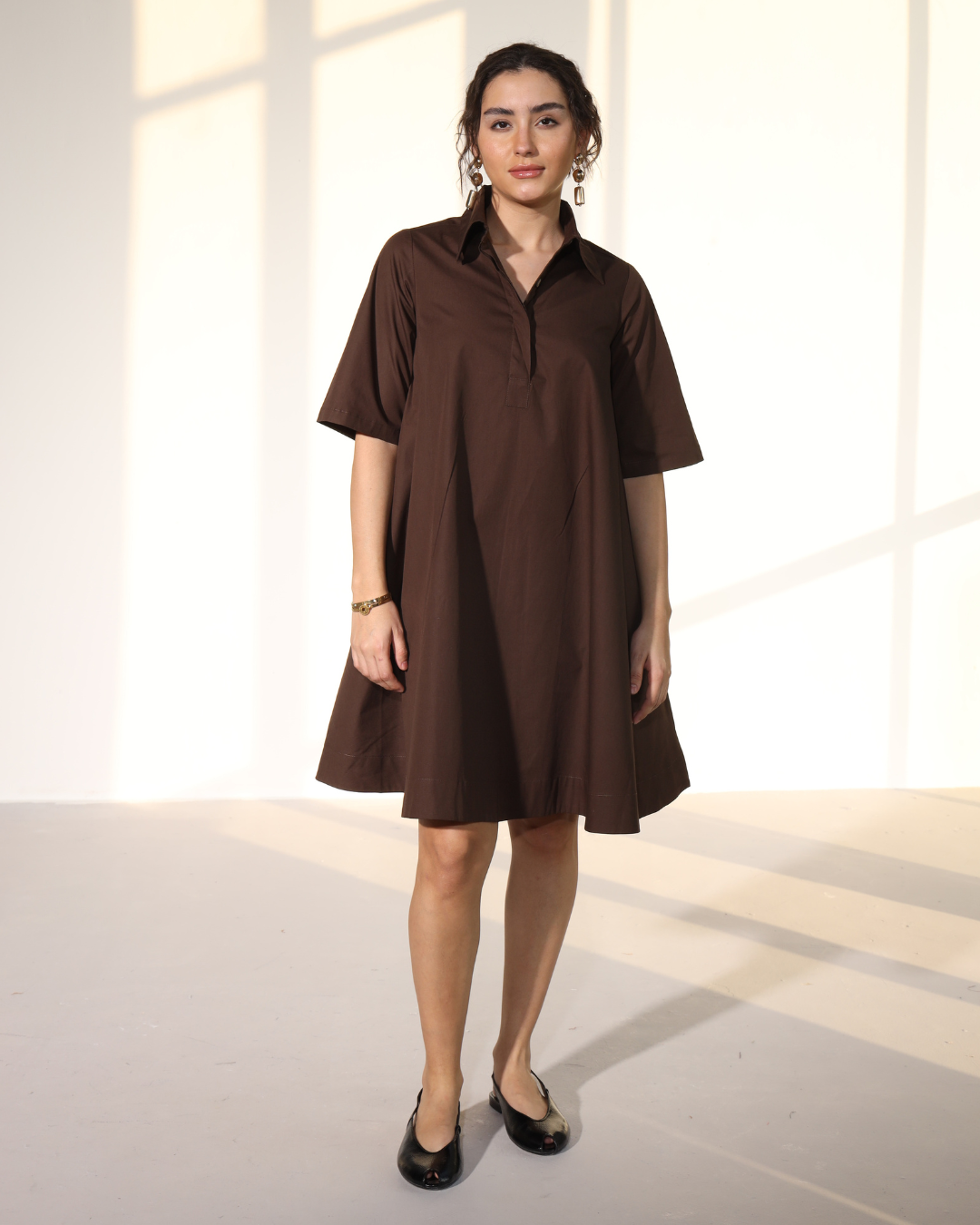 Zoe Circular Tunic Dress - cacao brown