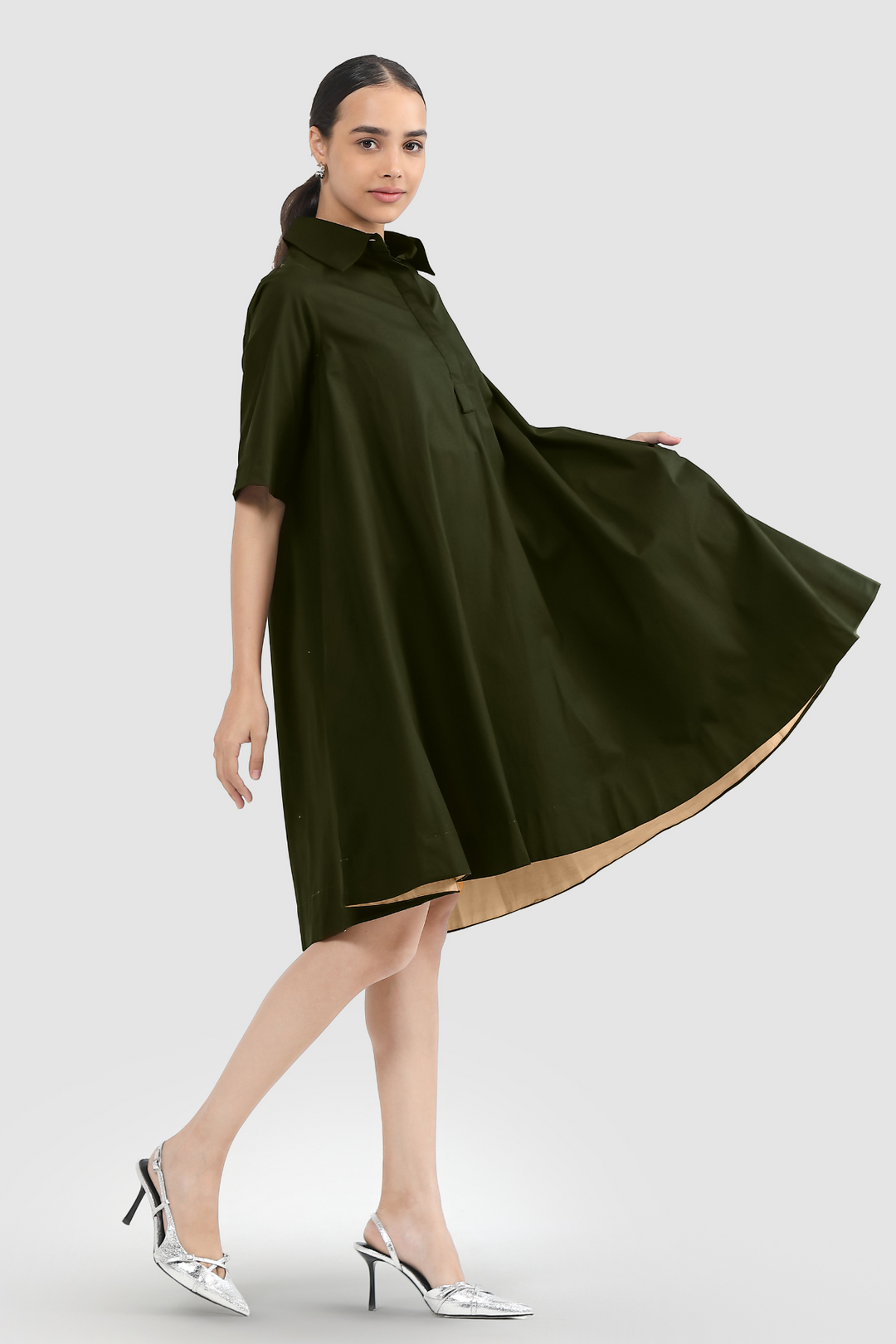 Zoe Circular Tunic Dress - Military Green