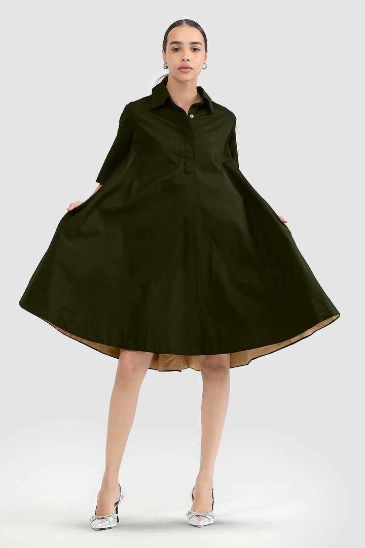 Zoe Circular Tunic Dress - Military Green