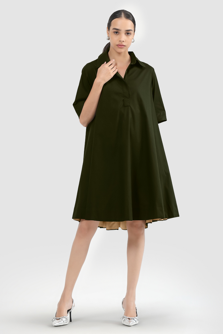 Zoe Circular Tunic Dress - Military Green