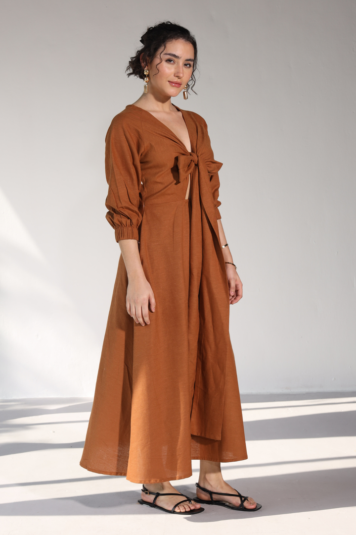 Roxane Bowtie Dress- Honey Mustard