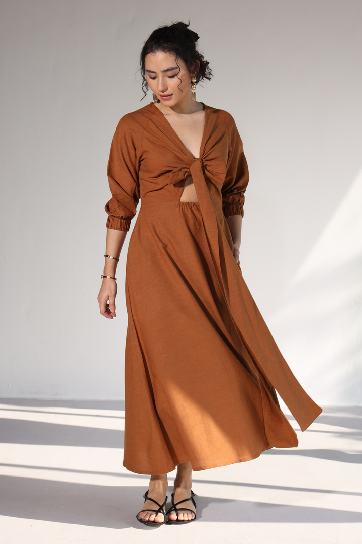 Roxane Bowtie Dress- Honey Mustard