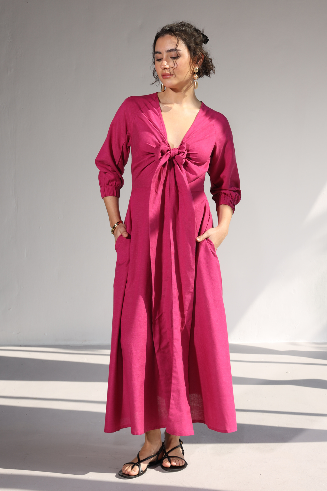 Roxane Bowtie Dress- Fuchsia