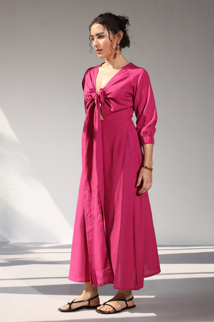 Roxane Bowtie Dress- Fuchsia