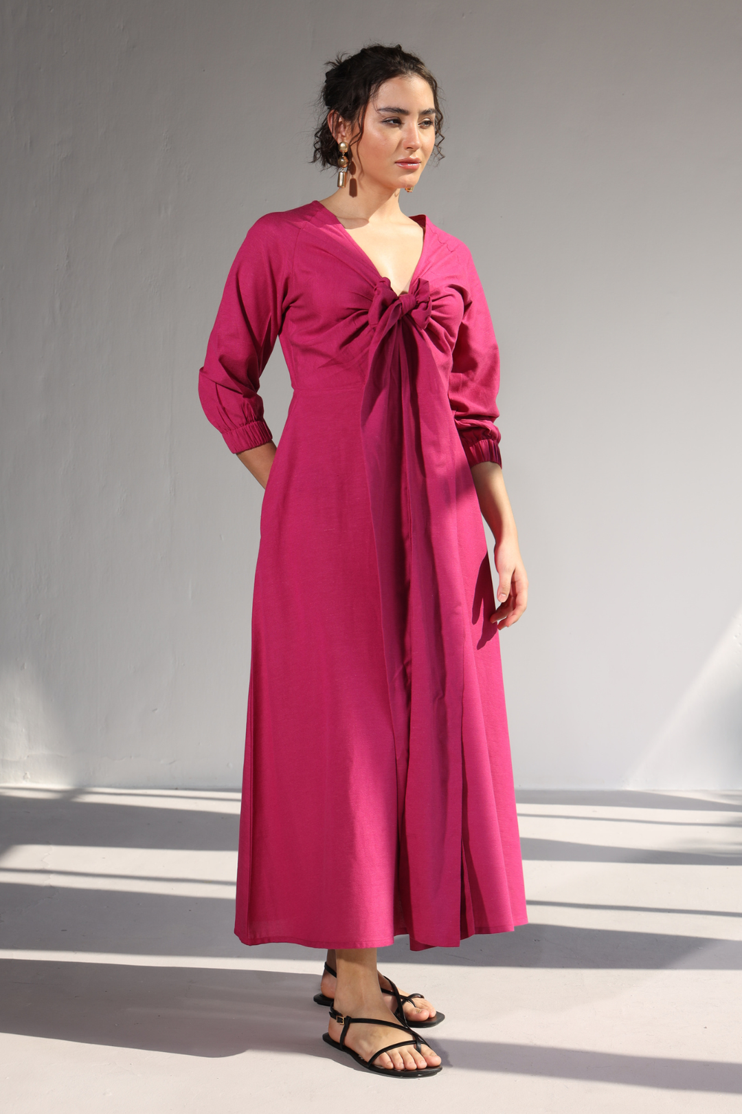 Roxane Bowtie Dress- Fuchsia