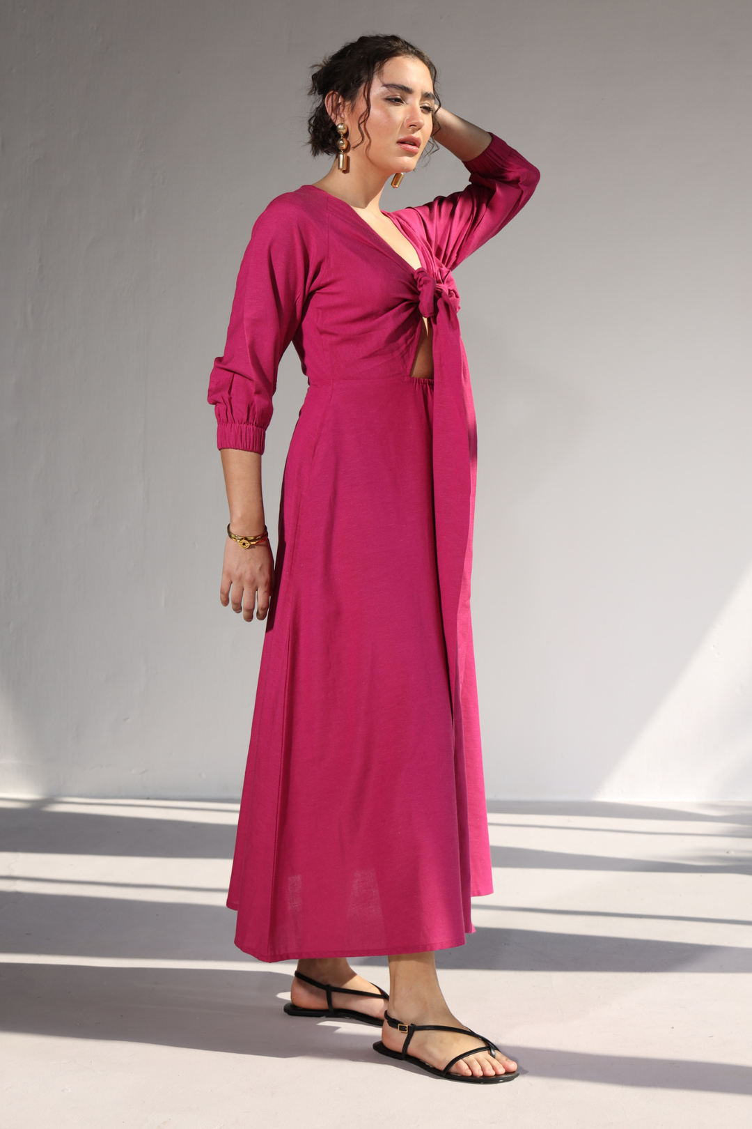 Roxane Bowtie Dress- Fuchsia