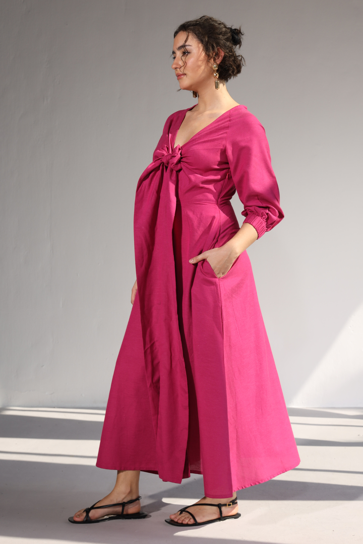Roxane Bowtie Dress- Fuchsia