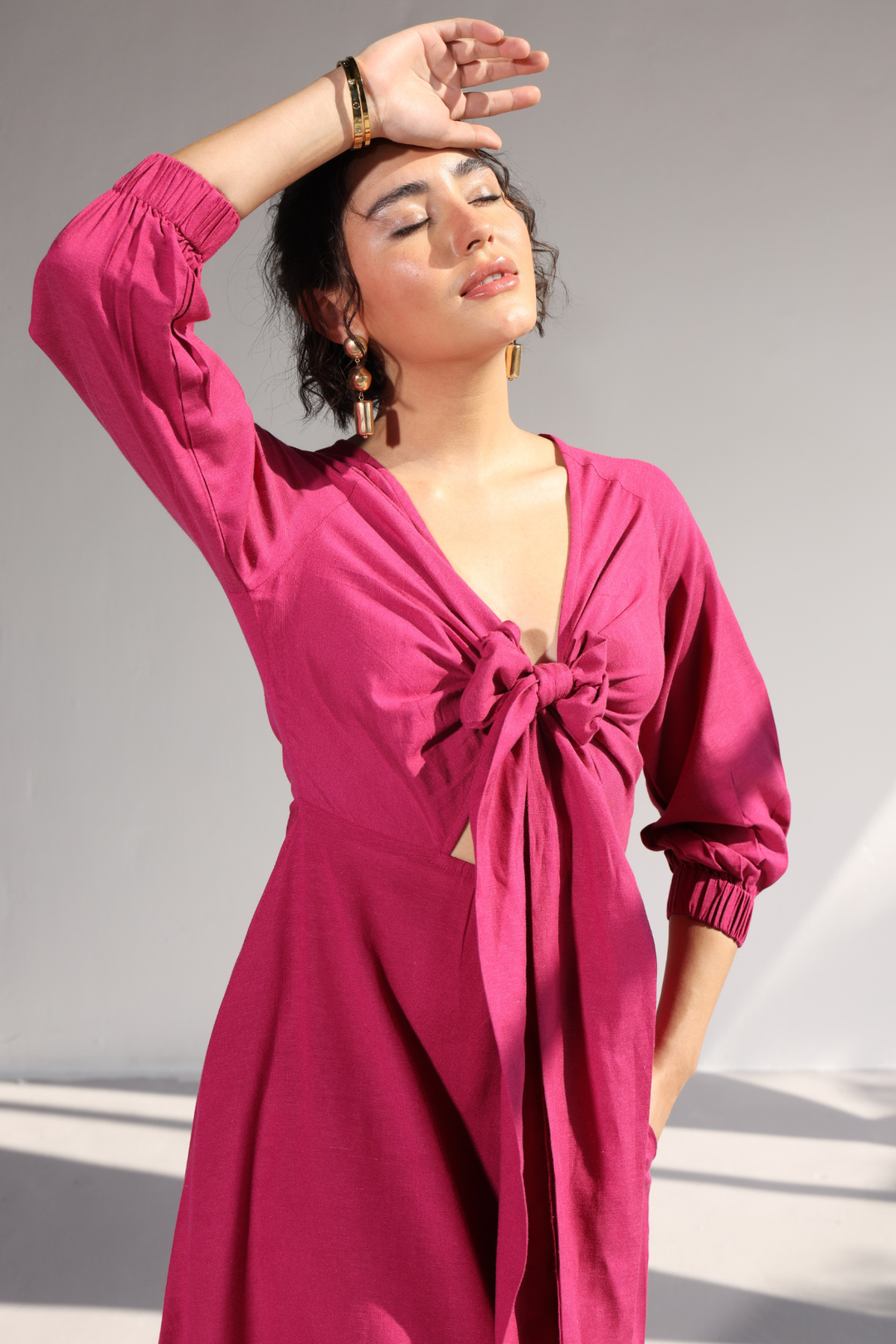 Roxane Bowtie Dress- Fuchsia