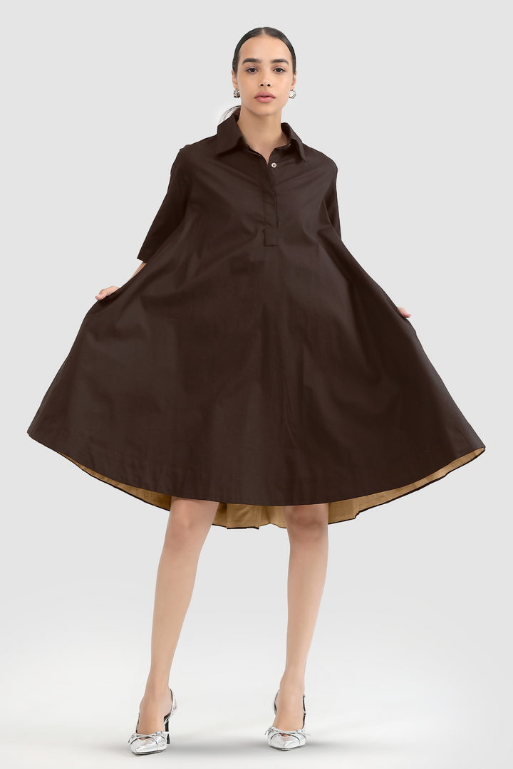 Zoe Circular Tunic Dress - cacao brown