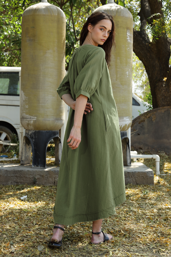 Ocean Gauze Dress - Fern Green 2