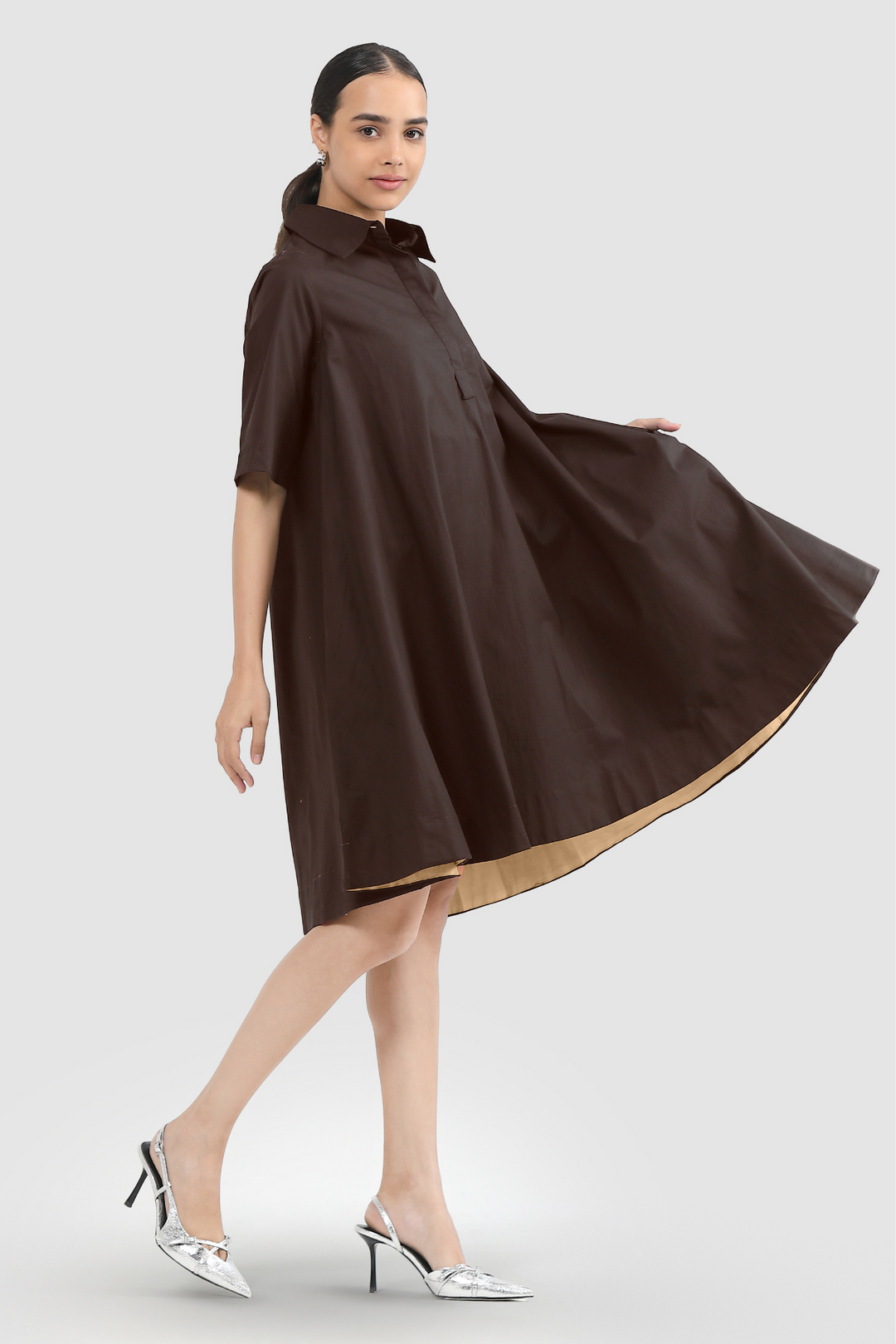 Zoe Circular Tunic Dress - cacao brown