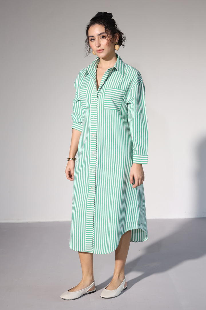 Delilah Urban Shirt Dress - Green Stripes