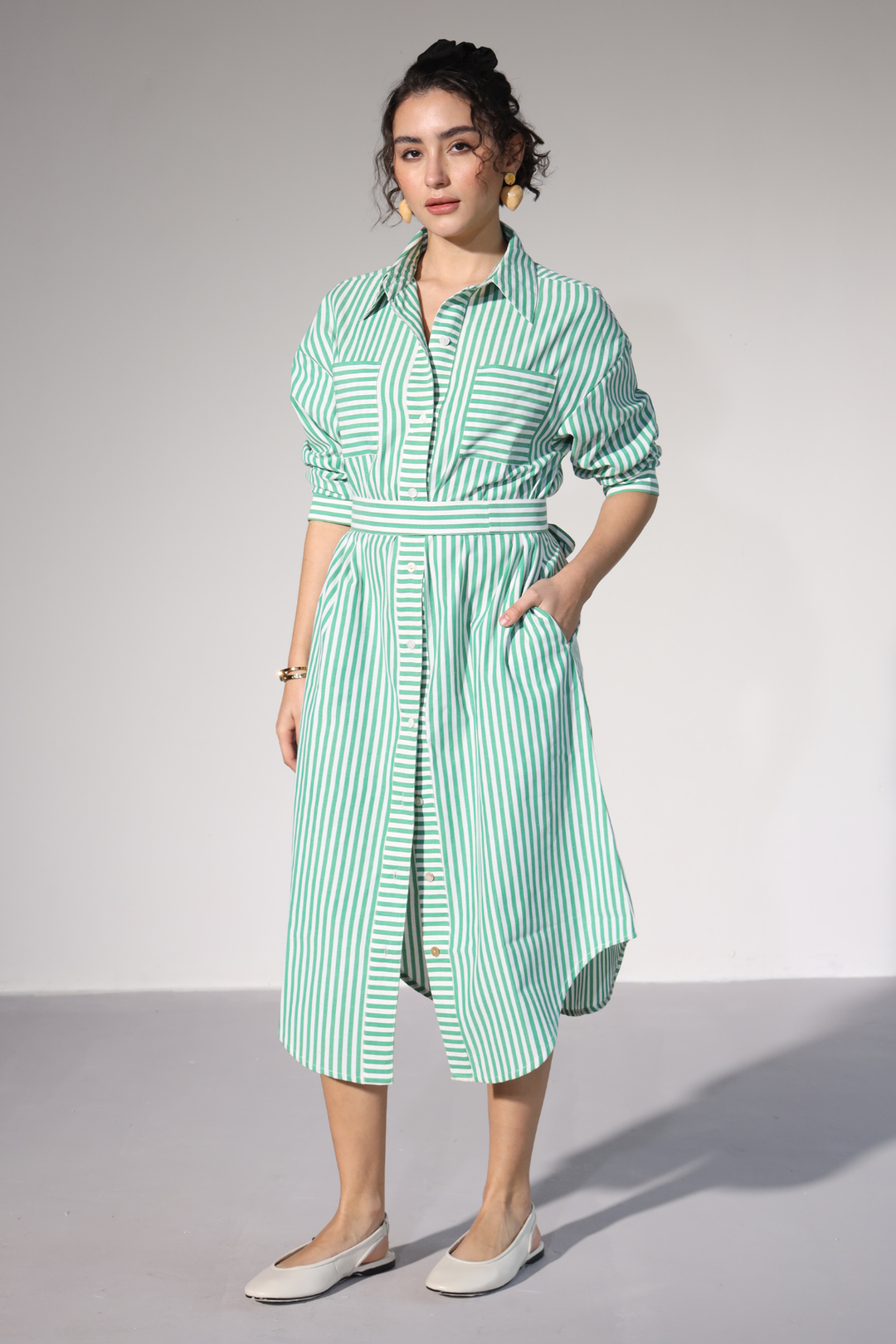Delilah Urban Shirt Dress - Green Stripes