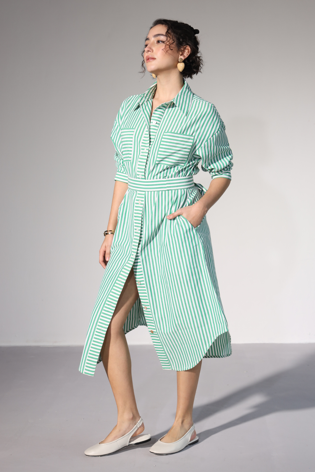 Delilah Urban Shirt Dress - Green Stripes