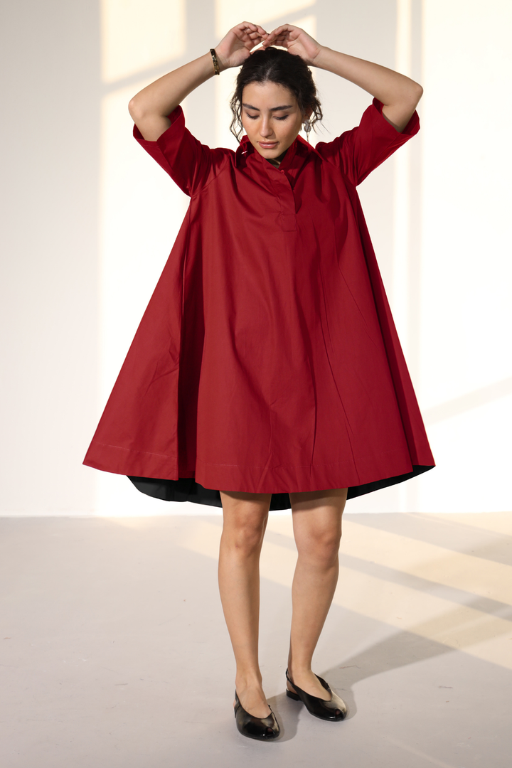 Zoe Circular Tunic Dress - Maroon