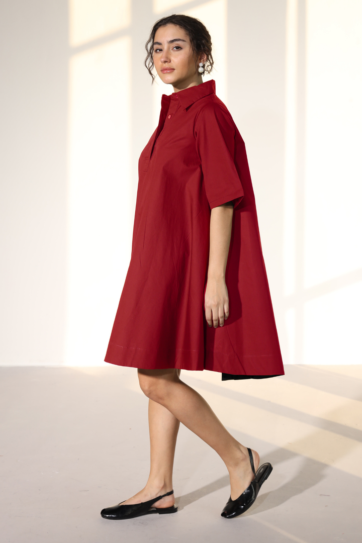 Zoe Circular Tunic Dress - Maroon