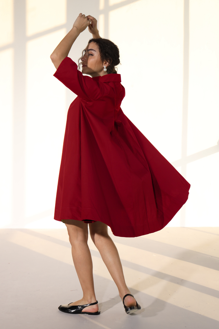 Zoe Circular Tunic Dress - Maroon