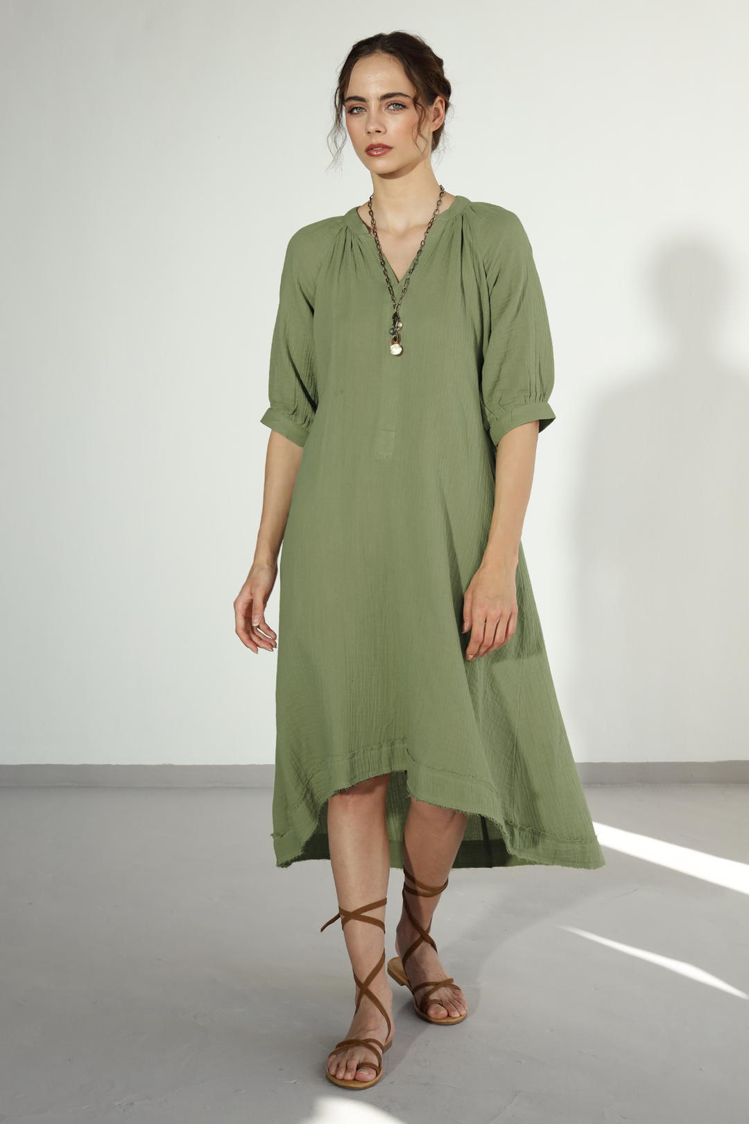 Ocean Gauze Dress - Fern Green 2
