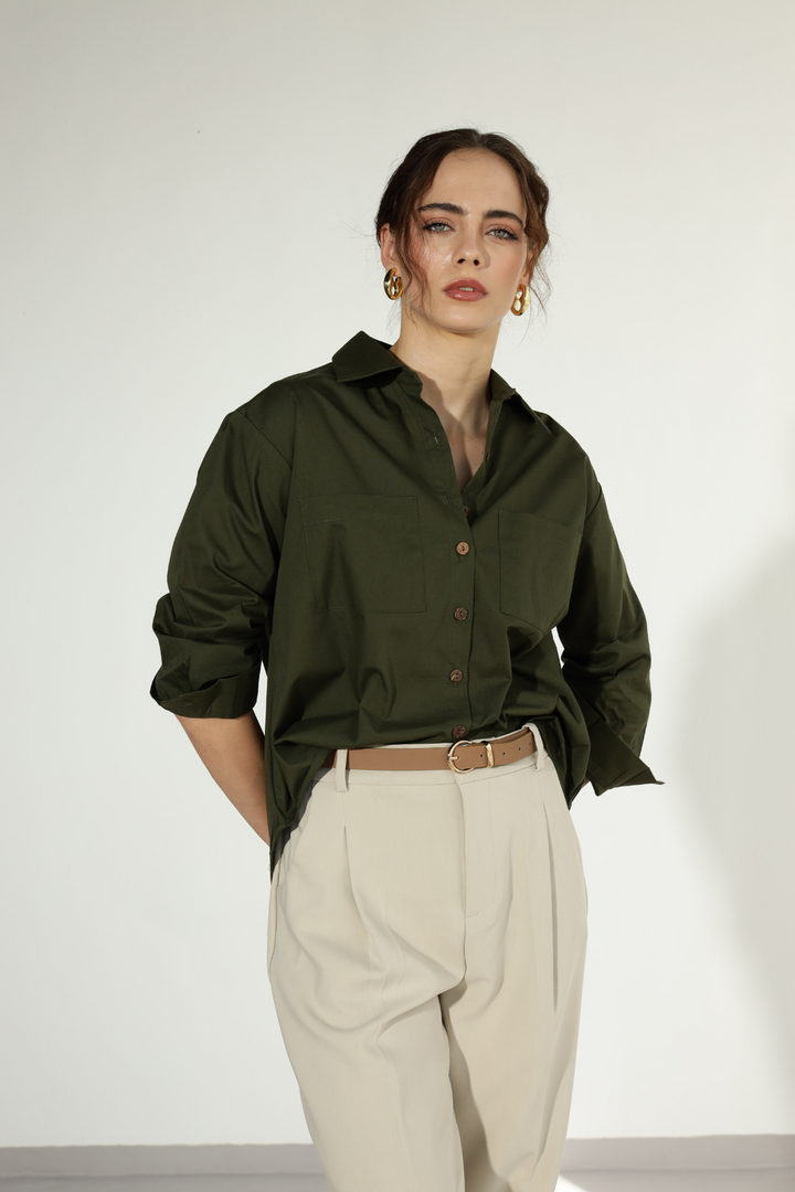Valentino Formal Shirt  (Oversized) - Millitary Green