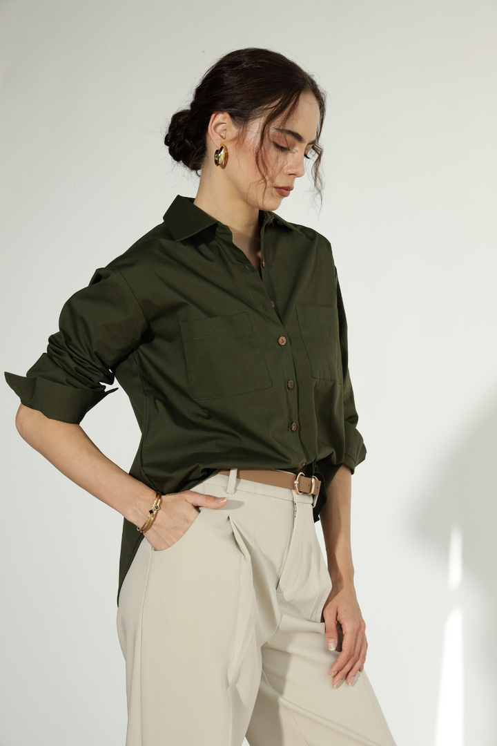 Valentino Formal Shirt  (Oversized) - Millitary Green